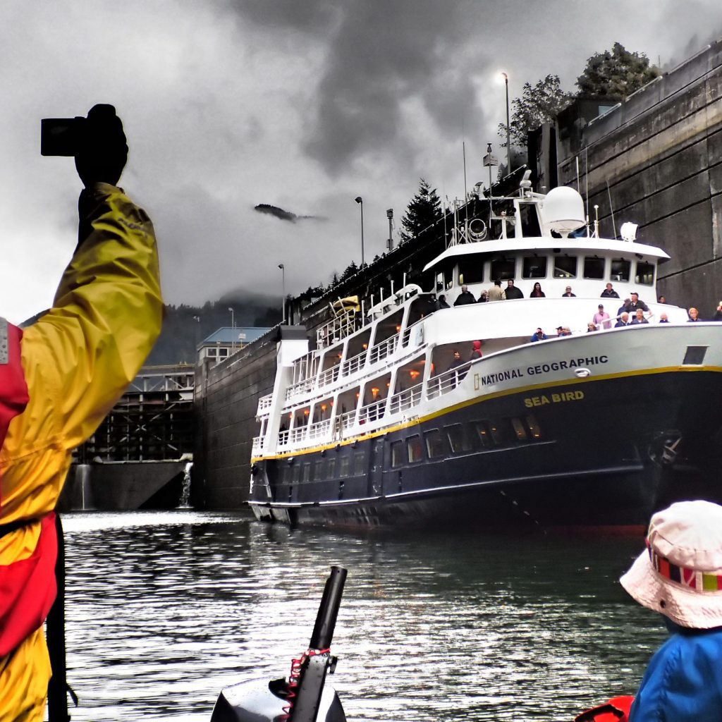 Columbia River, Bonneville Dam Lock, National Geographic Sea Bird, Expedition Landing craft and guests