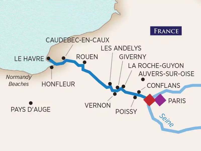 map of Paris to Normandy river cruise