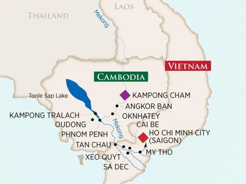 map of cruise to the Mekong River