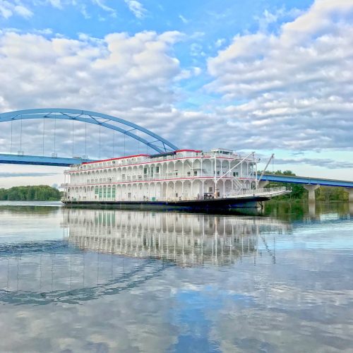 American Duchess on the Upper Mississippi with clouds reflecting on the water
