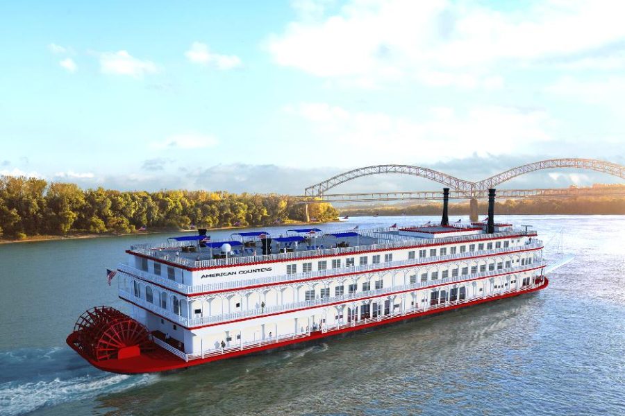 American Countess sailing on the river towards a bridge in Memphis