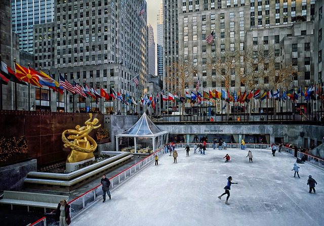 Rockefeller center plaza in winter