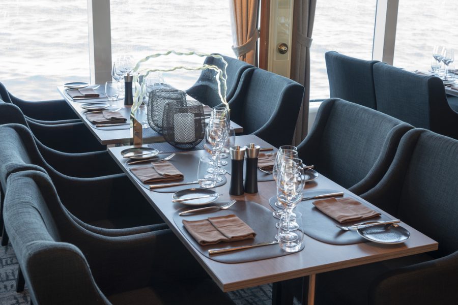 dining at Lindstrom, one f the restaurants aboard a Hurtigruten cruise ship