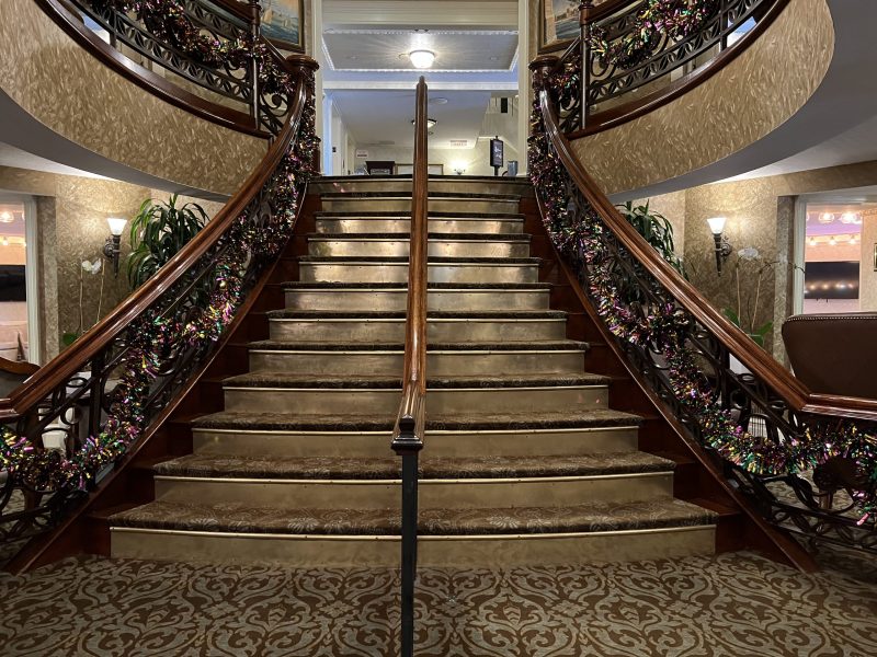 The grand staircase on the American Queen