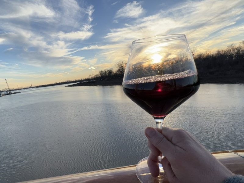 drinking wine at sunset