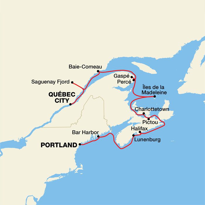 Canada New England Fall Foliage Cruise route map Pearl Mist